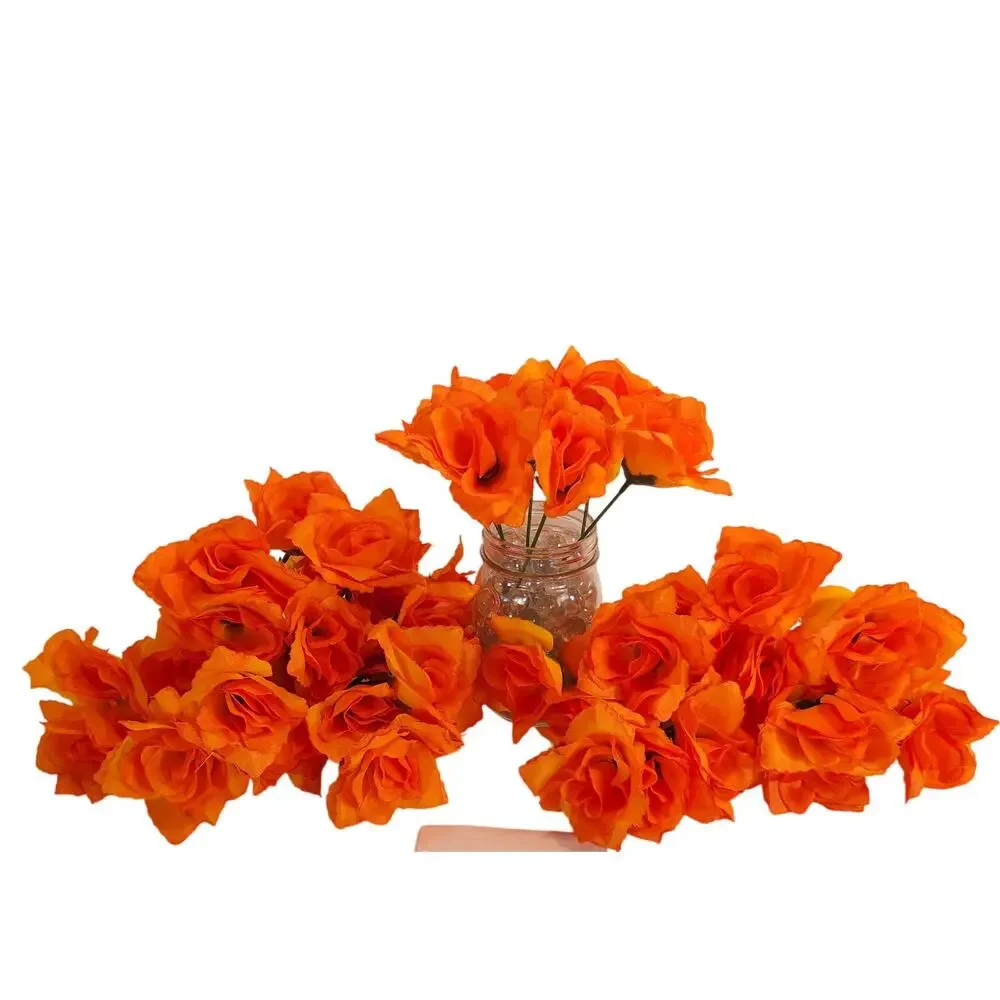 Orange Silk Artificial Rose Flowers Wired Stems Wedding Craft 2.5